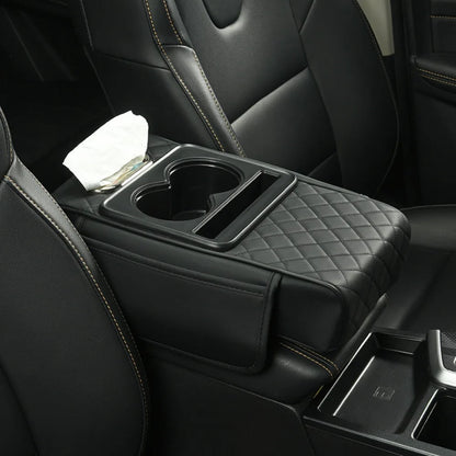 Auto Center Console Armrest Cushion with 2 Cup Holder PU Leather Armrest Pad Portable Car Amrest Pillow Cover Height Pad