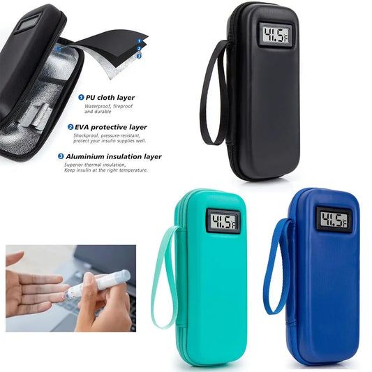 Insulin Cooler Travel Case with Thermometer Display Medicine Organizer Bag Waterproof Insulin Cooling Bag for Diabetics
